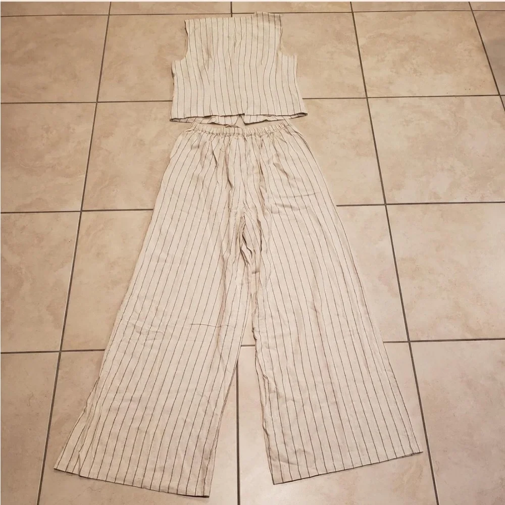 Commense striped sleeves vest and pants set - Picture 4 of 8